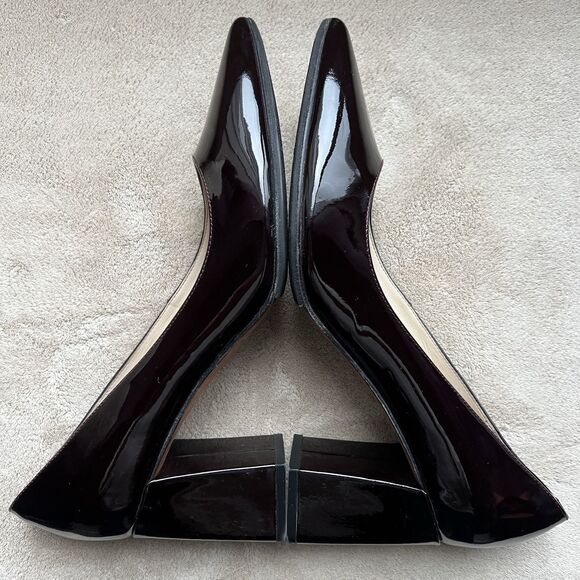 Marc Fisher Zala Dark Brown Patent Leather Block Heel Pumps Women’s 9 Pointy Tie - Picture 2 of 14